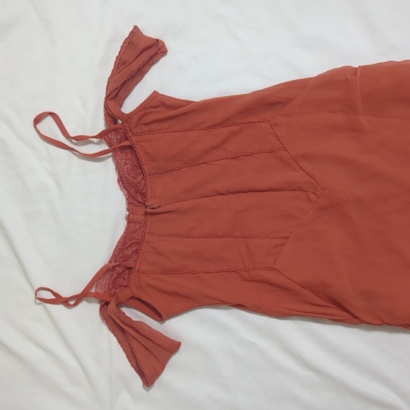 ASOS DESIGN corset lace chiffon mix panelled milkmaid midi dress, Color Rust Sz0 - Picture 10 of 16